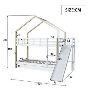 Etagenbett Jupitur Ⅱ Weiß - Holzwerkstoff - Metall - Massivholz - Holzart/Dekor - 183 x 223 x 245 cm