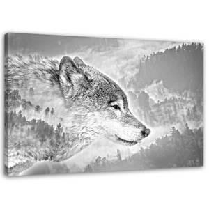 Leinwandbild Wolf Wald Tiere Grau 100 x 70 cm