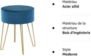 Tabouret de Coiffeuse VH33564 Bleu - Métal - 39 x 43 x 39 cm