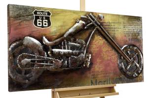 Tableau métallique 3D Outlaw Bike Marron - Rouge - Métal - 120 x 60 x 7 cm
