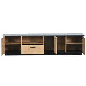 Buffet TV Helios Ⅱ Noir - Bois manufacturé - Verre - Métal - 40 x 45 x 180 cm