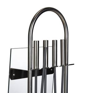 Kaminbesteck Edelstahl modern 5 teilig Schwarz - Silber - Glas - Metall - 25 x 75 x 17 cm