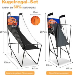 Arcade-Basketballspiel klappbar Schwarz - Metall - 62 x 207 x 208 cm