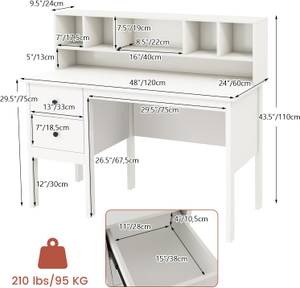 Bürotisch ON32752IT+DE Weiß - Holzwerkstoff - 60 x 110 x 120 cm