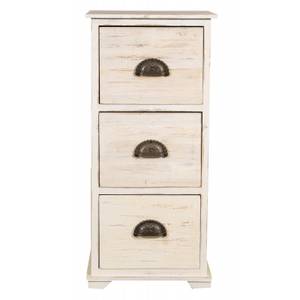 Table de Nuit - Shabby Chic Blanc - Bois massif - 32 x 74 x 35 cm