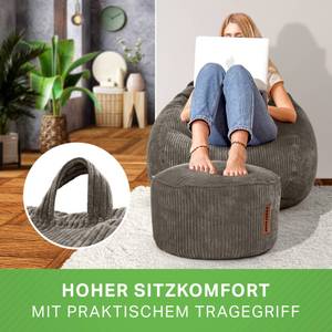 2er Set XXL Sitzsack + Pouf - Cordstoff Grau - Textil - 90 x 110 x 90 cm