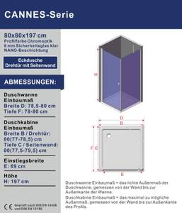 Duschtür 180° Drehtür mit Seitenwand 80 x 80 cm