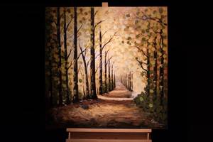 Tableau peint Chemins de la forêt Marron - Vert - Bois massif - Textile - 80 x 80 x 4 cm