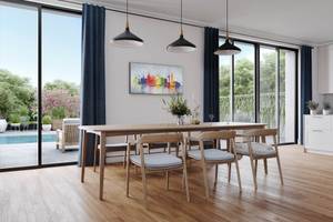 Tableau peint Hanover Skyline Silhouette Gris - Bois massif - Textile - 120 x 60 x 4 cm