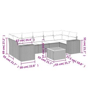 Gartensitzgruppe K4755(8-tlg) Grau - Massivholz - 69 x 62 x 62 cm