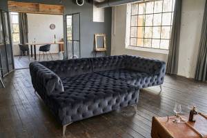 Ecksofa NARLA Chesterfield Velvet Schwarz