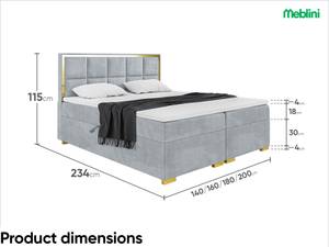 Boxspringbett Dani Gold Hellgrau - 140 x 234 cm - H4