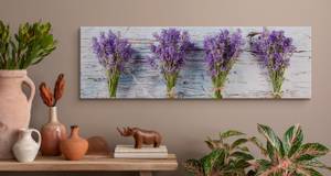 Tableau Sur Toile Lavande Fleurs Bois 3D Beige - Gris - Vert - Mauve - Blanc - Textile - 145 x 45 x 45 cm