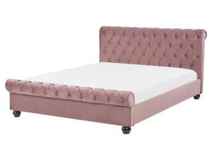 Lit double AVALLON Noir - Rose foncé - Largeur : 192 cm