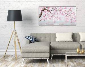 Tableau peint à la main Ode to Spring Rose foncé - Bois massif - Textile - 120 x 60 x 4 cm