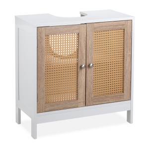 Waschbeckenunterschrank mit Rattan-Türen Braun - Weiß - Holzwerkstoff - Kunststoff - 60 x 62 x 30 cm