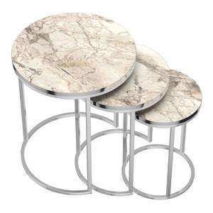 Set de 3 tables d'appoint Bornholm Imitation marbre blanc