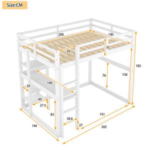 Lit mezzanine avec table Minerva Ⅰ Imitation bois d'ébène - Bois - Blanc - Imitation chêne blanc