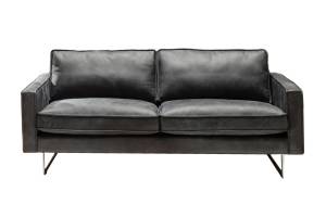 Sofa ALINE Leder schwarz Schwarz - Echtleder - Massivholz - 183 x 86 x 99 cm