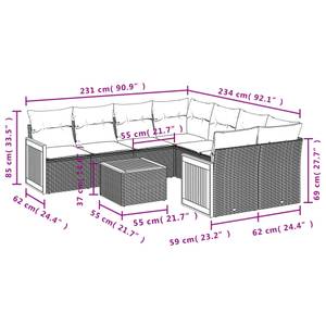 Gartensitzgruppe K1826(9-tlg) Schwarz - Massivholz - 69 x 62 x 62 cm