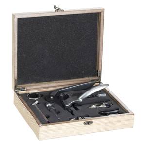 Sommelier-Set im Holzbox, 9-teilig Beige - Holzwerkstoff - 22 x 7 x 27 cm