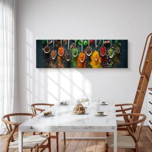 Tableau Panorama Épices Herbes 3D Marron - Vert - Orange - Textile - 145 x 45 x 45 cm