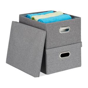 Aufbewahrungsbox mit Deckel 2er Set Grau - Metall - Papier - Textil - 35 x 21 x 42 cm