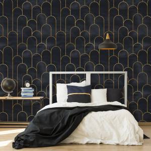 Tapete Geometrische Muster Art-Deco Beige - Schwarz - Braun - Grau - Papier - 53 x 1000 x 1000 cm