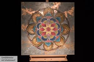 Tableau peint à la main Mandala Love Bois massif - Textile - 80 x 80 x 4 cm