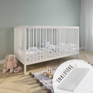 Babybett Leni mit Matratze Weiß - 60 x 74 x 120 cm