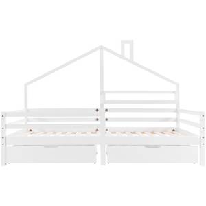 Hausbett mit Ablageregal Thalassas Ⅵ Braun - Weiß - Holzwerkstoff - Metall - Massivholz - Holzart/Dekor - 97 x 139 x 207 cm