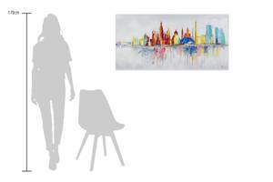 Tableau peint Moscow Skyline Silhouette Gris - Bois massif - Textile - 120 x 60 x 4 cm