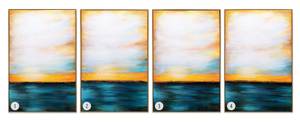 Gerahmtes Acrylbild Meditation am Strand Blau - Gelb - Massivholz - Textil - 60 x 90 x 4 cm