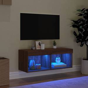 TV-Schrank mit LED-Leuchten D842 Eiche Schwarzbraun Dekor