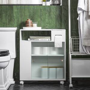 Armoire WC Roulante BZR117-W Blanc - Bois manufacturé - Verre - Métal - 20 x 71 x 60 cm