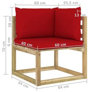 Canapé d'angle Rouge - Bois massif - Bois/Imitation - 64 x 70 x 64 cm