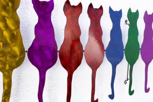 Wanddeko Metall Colorful Cats Metall - 116 x 46 x 3 cm