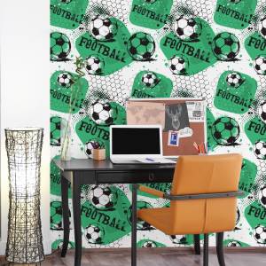 Tapete FUßBALL Sport Aufschriften Schwarz - Grün - Weiß - Papier - Textil - 53 x 1000 x 1000 cm