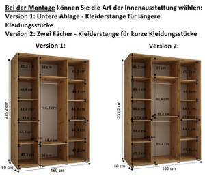 SCHWEBETÜRENSCHRANK DAVOS 5 Eiche Dekor - Breite: 160 cm