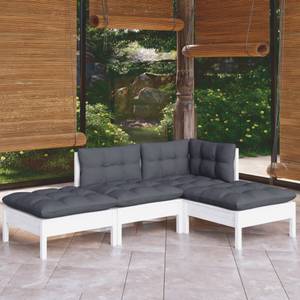 4-tlg. Garten-Lounge-Set mit Kissen Weiß