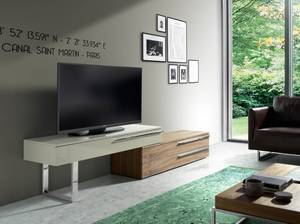Meuble TV en bois couleur soie et noyer Marron - Gris - Bois manufacturé - Bois massif - Bois/Imitation - 254 x 53 x 45 cm