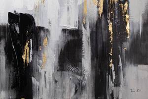 Tableau peint à la main Shooting Upwards Noir - Blanc - Bois massif - Textile - 120 x 80 x 4 cm