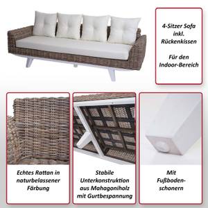 Sofa M32 Weiß - Rattan - Massivholz - 209 x 85 x 78 cm