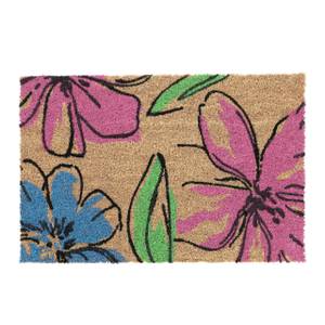 Kokos Fußmatte mit Blumen-Motiv Blau - Grün - Pink - Naturfaser - Kunststoff - 60 x 2 x 40 cm