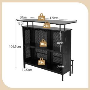 Bartisch mit verstellbaren Füßen Schwarz - Holzwerkstoff - 50 x 107 x 120 cm