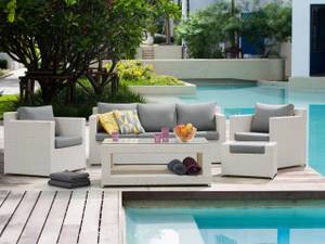 Lounge Set ROMA 5-tlg Grau - Weiß - Polyrattan - 180 x 74 x 66 cm