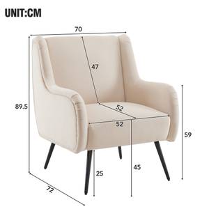 Fauteuil simple Mercury Ⅶ Beige - Bois manufacturé - Métal - Bois massif - Textile - Bois/Imitation - 70 x 90 x 72 cm