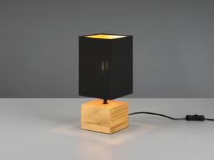 Tischlampe Holzfuß, Stoffschirm Schwarz Schwarz - Gold - Holz