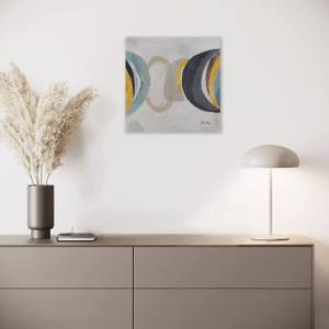 Tableau peint à la main Lunar Phases Gris - Bois massif - Textile - 40 x 40 x 4 cm