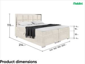 Boxspringbett Dani Silver Ecru - 180 x 214 cm - H4